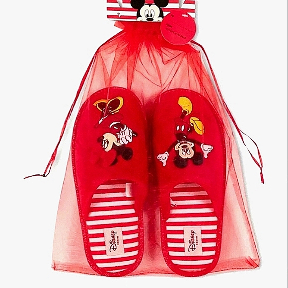 NWT! Disney Mickey & Minnie Mouse slippers with Gift bag Size 7 8 Women